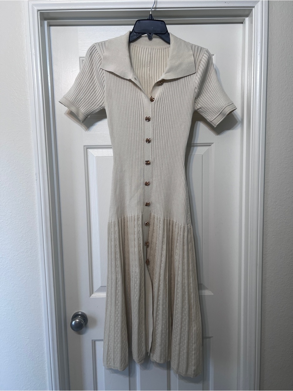 Knit Button-Front Collared Dress - Cream (worn once)